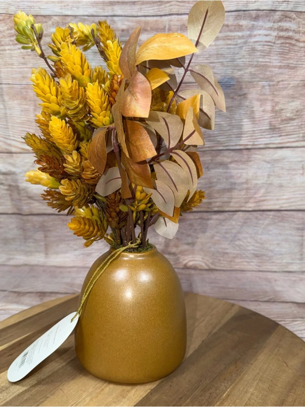 Threshold Faux Hops and Eucalyptus Arrangement in Brown Ceramic Vase New